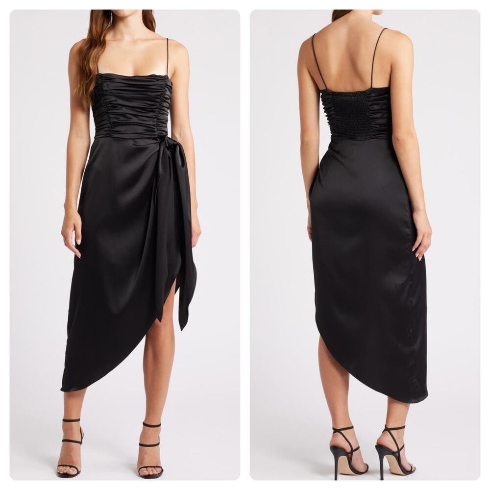 WAYF The Julia Ruched Asymmetric Satin Cocktail Dress Size Medium